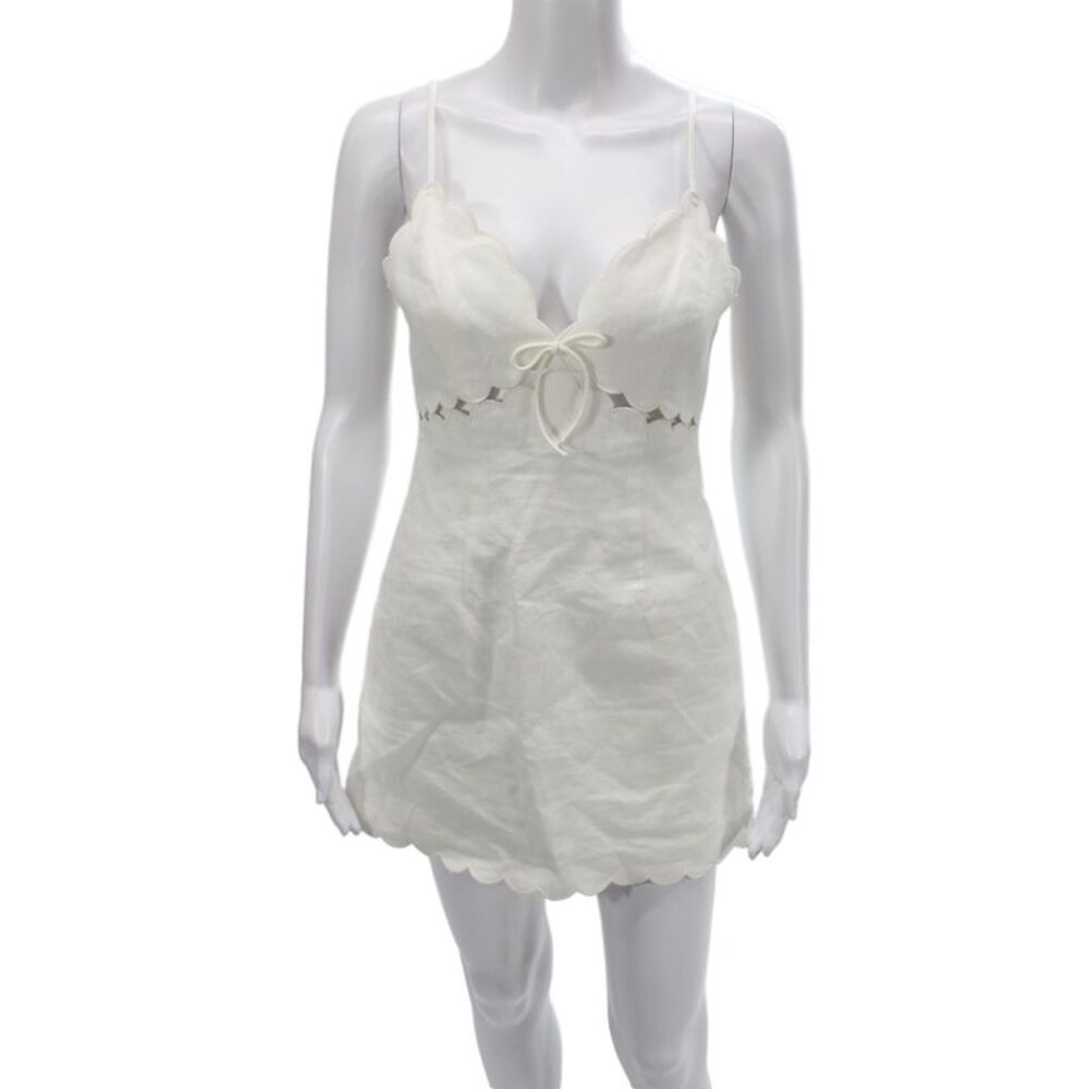 Love Shack Fancy Women Mini Sundress White Linen Sleeveless Drawstring Size 2